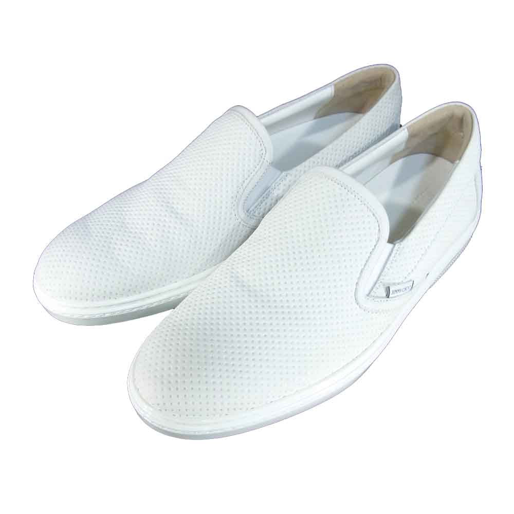 JIMMY CHOO ジミーチュウ GROVE PUT スター スタッズ パンチング レザー スリッポン ホワイト系 44【美品】【中古】