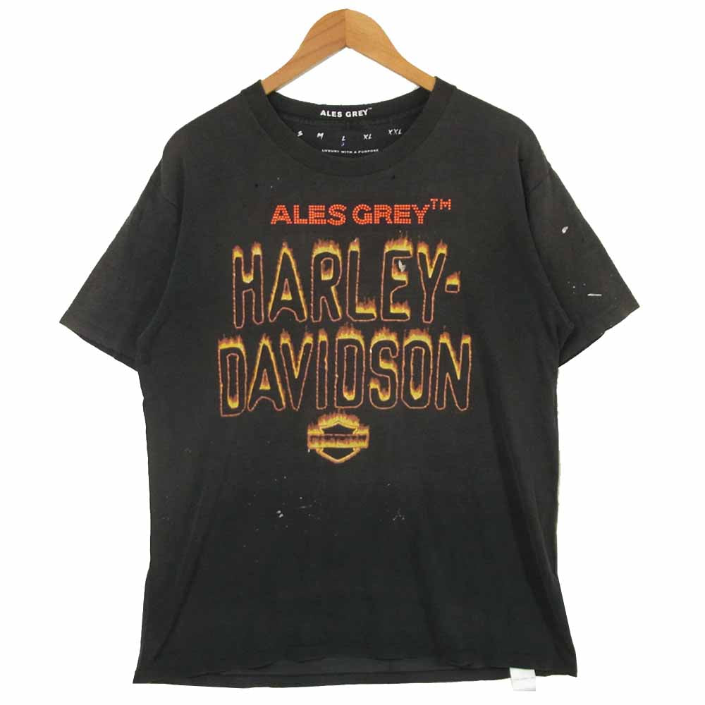 アレスグレイ ハーレーダビッドソン ラメ ダメージ 半袖 Tシャツ コットン ダークグレー系 L【中古】