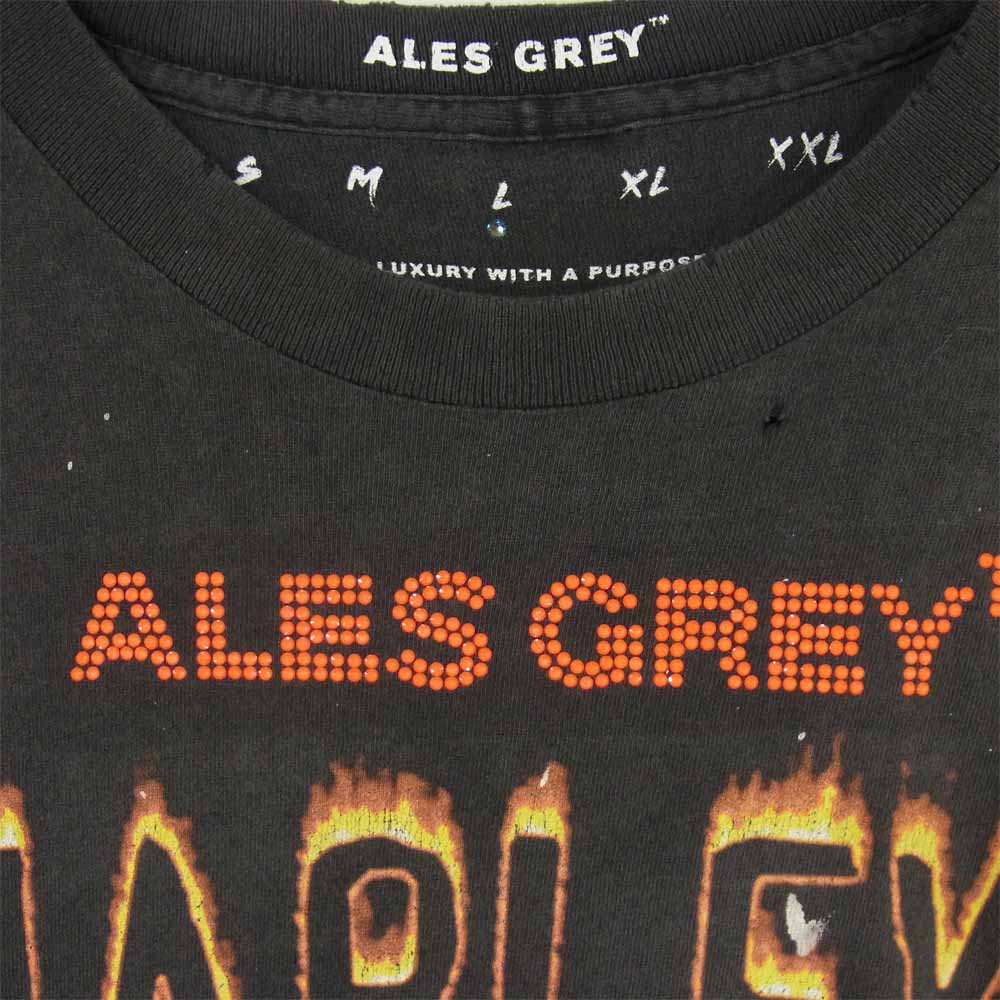 アレスグレイ ハーレーダビッドソン ラメ ダメージ 半袖 Tシャツ コットン ダークグレー系 L【中古】