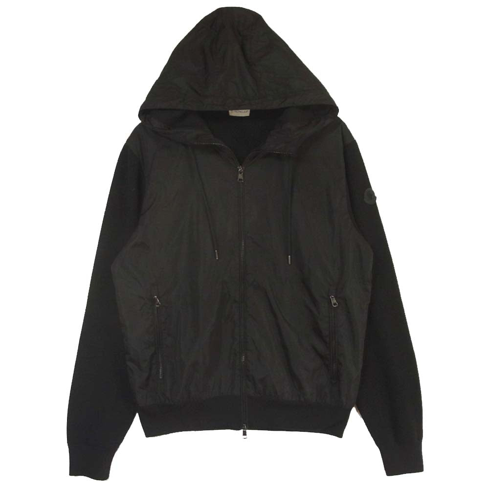 MONCLER モンクレール D20919404300 97551 MAGLIONE TRICOT CARDIGAN ナイロン 切り替え ジップアップ パーカー ブラック系 XL【中古】