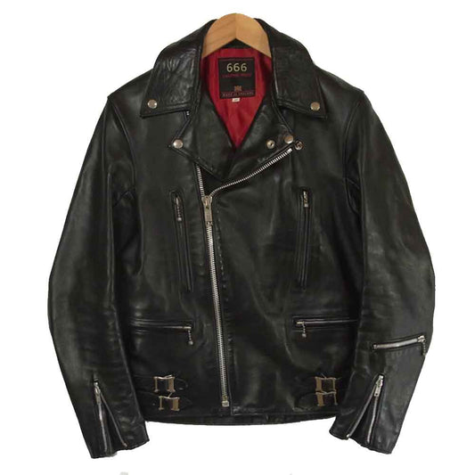 トリプルシックス 英国製 ダブル ライダース レザー ジャケット Leather Jacket ブラック系 34【中古】