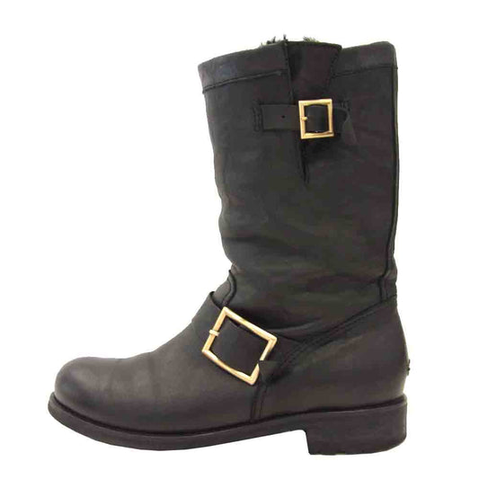 JIMMY CHOO ジミーチュウ BIKER LEATHER バイカー レザー ブラック系 37.5【中古】