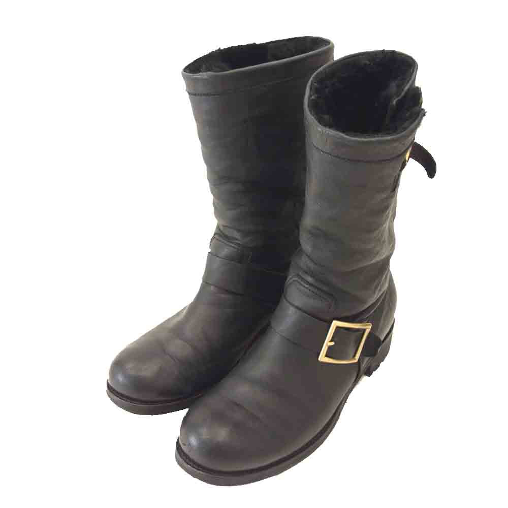 JIMMY CHOO ジミーチュウ BIKER LEATHER バイカー レザー ブラック系 37.5【中古】