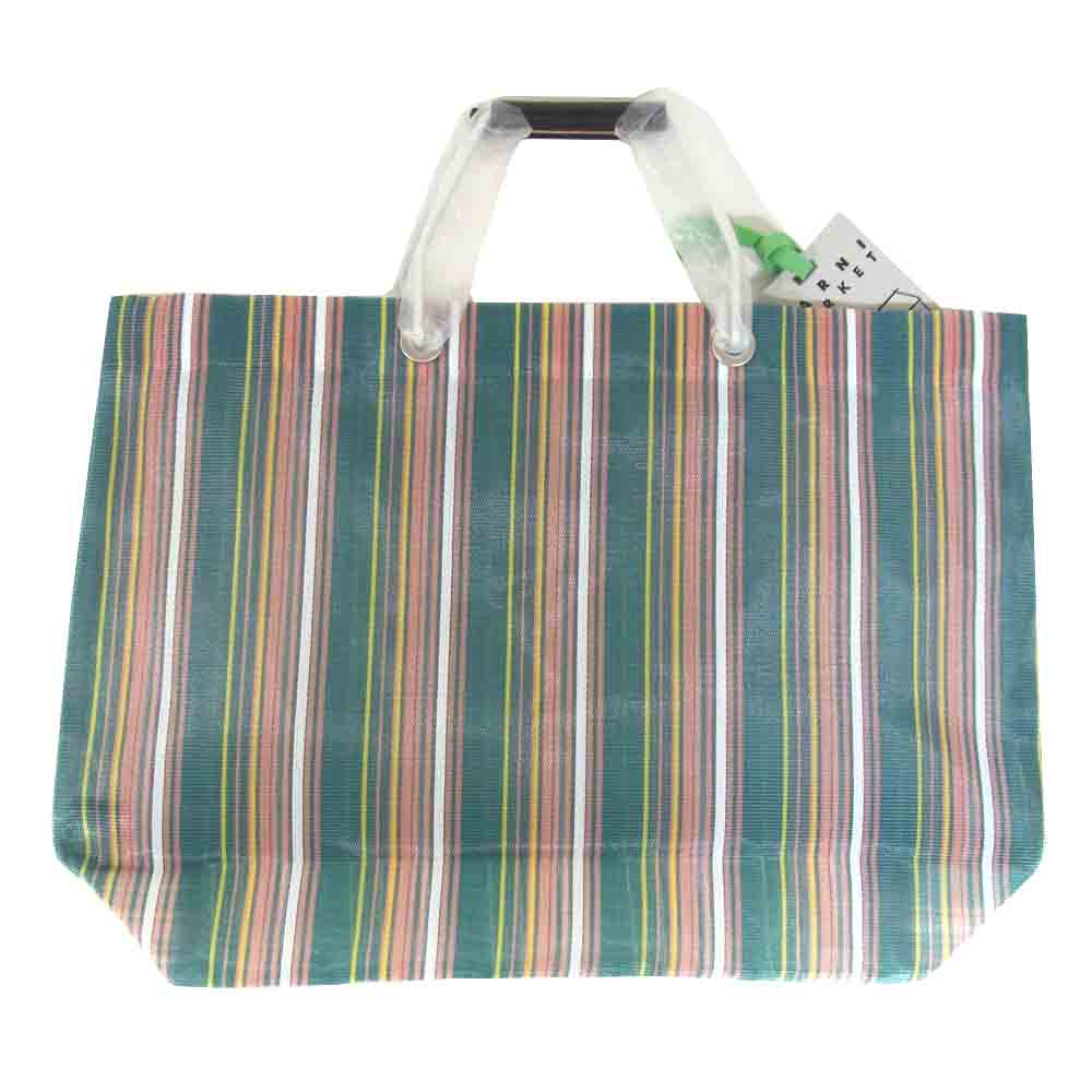 MARNI マルニ フラワーマーケット ストライプバッグ グリーン系【新古品】【未使用】【中古】