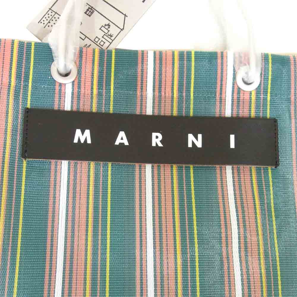 MARNI マルニ フラワーマーケット ストライプバッグ グリーン系【新古品】【未使用】【中古】