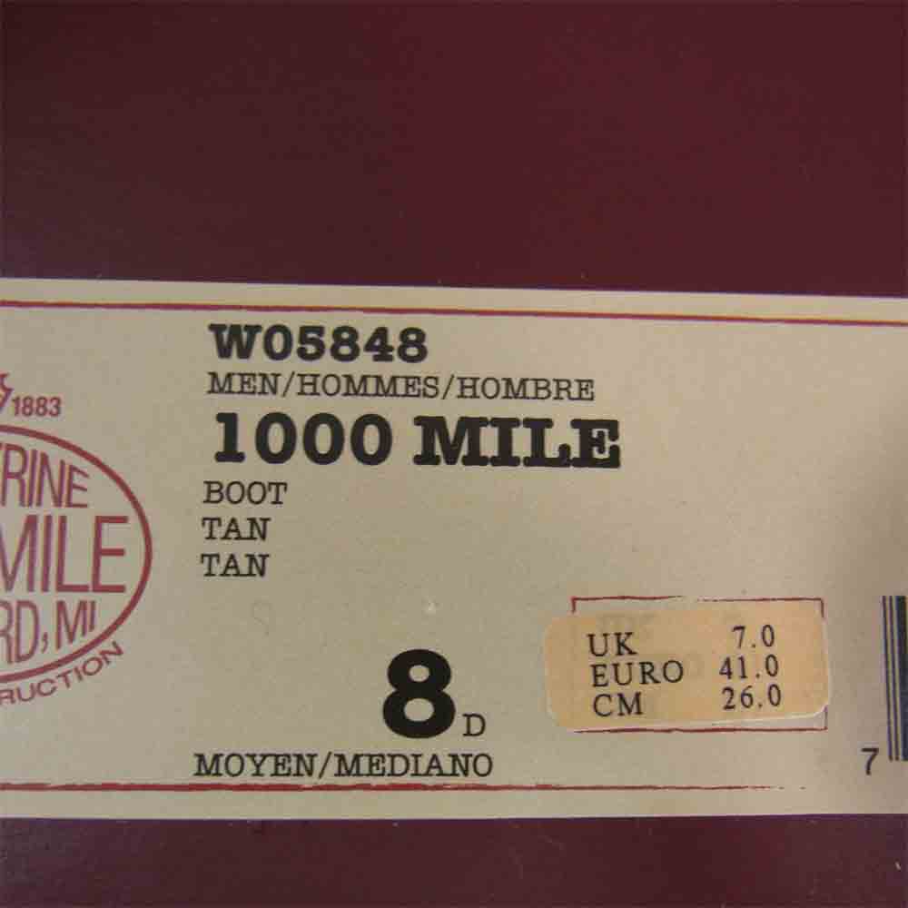 WOLVERINE ウルヴァリン W05848 1000 MILE BOOT TAN タン ホーウィンインフェルノ マイル ブーツ 8D  ライトブラウン系【中古】