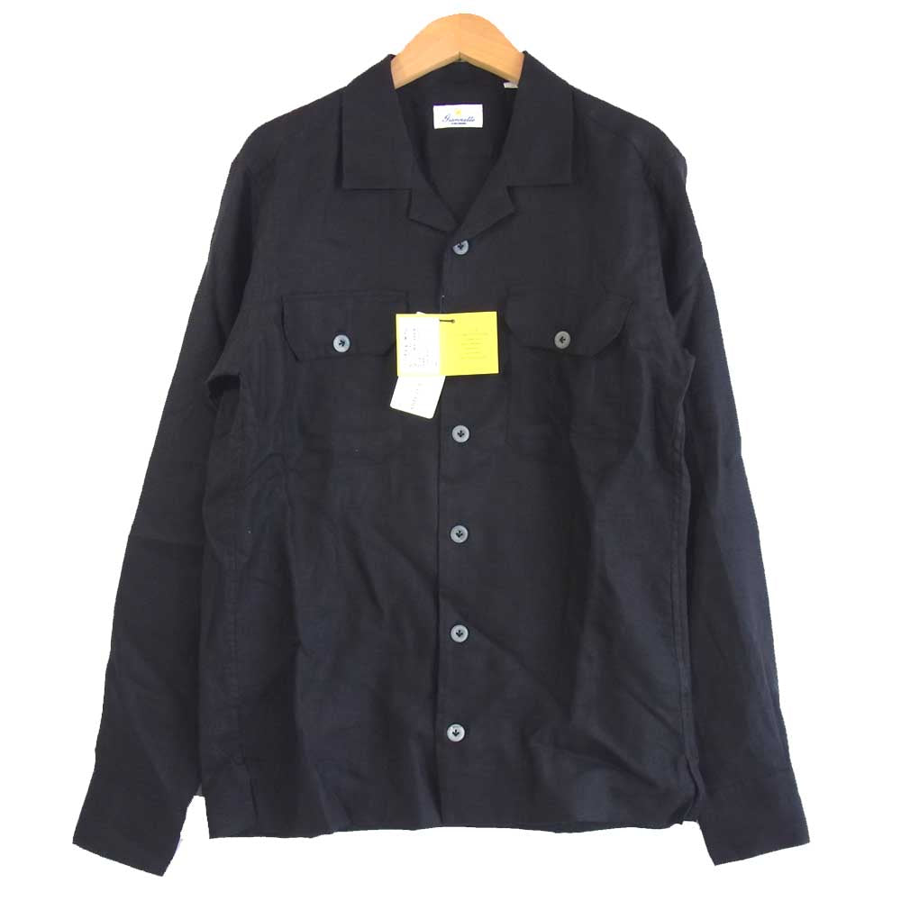 ジャンネット 0103-845CARA2P NEWCARAIBI リネン オープンカラー シャツ ジャケット ブラック系 XS【新古品】【未使用】【中古】