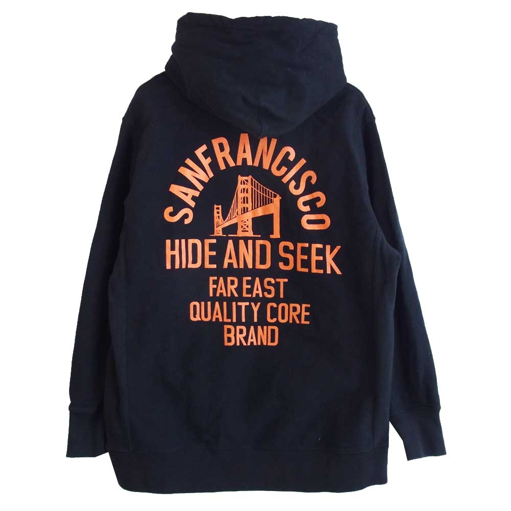 HideandSeek ハイドアンドシーク ロゴ プリント プルオーバー パーカー ブラック系 L【中古】