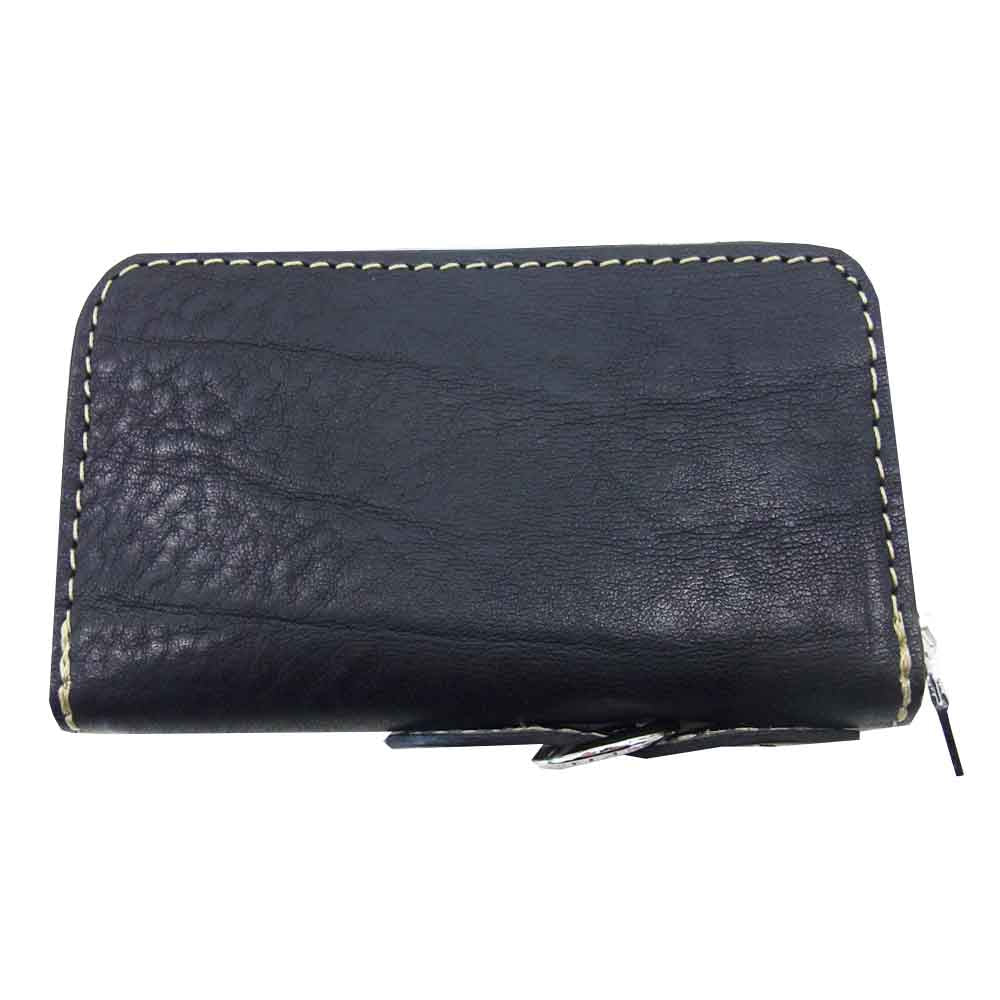 ISAMUKATAYAMA BACKLASH イサムカタヤマバックラッシュ 807-01 イサムカタヤマ ISAMUKATAYAMA イタリアンダブルショルダー ラウンド ジップ ミニ ウォレット ブラック系 FREE【新古品】【未使用】【中古】