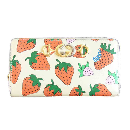 GUCCI グッチ 570661 ズゥミ ストロベリー イチゴ ラウンドファスナー ウォレット 長財布 オフホワイト系【中古】