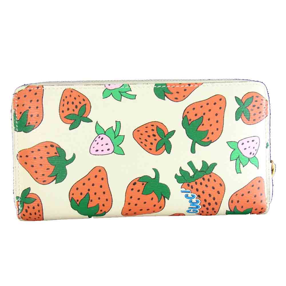 GUCCI グッチ 570661 ズゥミ ストロベリー イチゴ ラウンドファスナー ウォレット 長財布 オフホワイト系【中古】