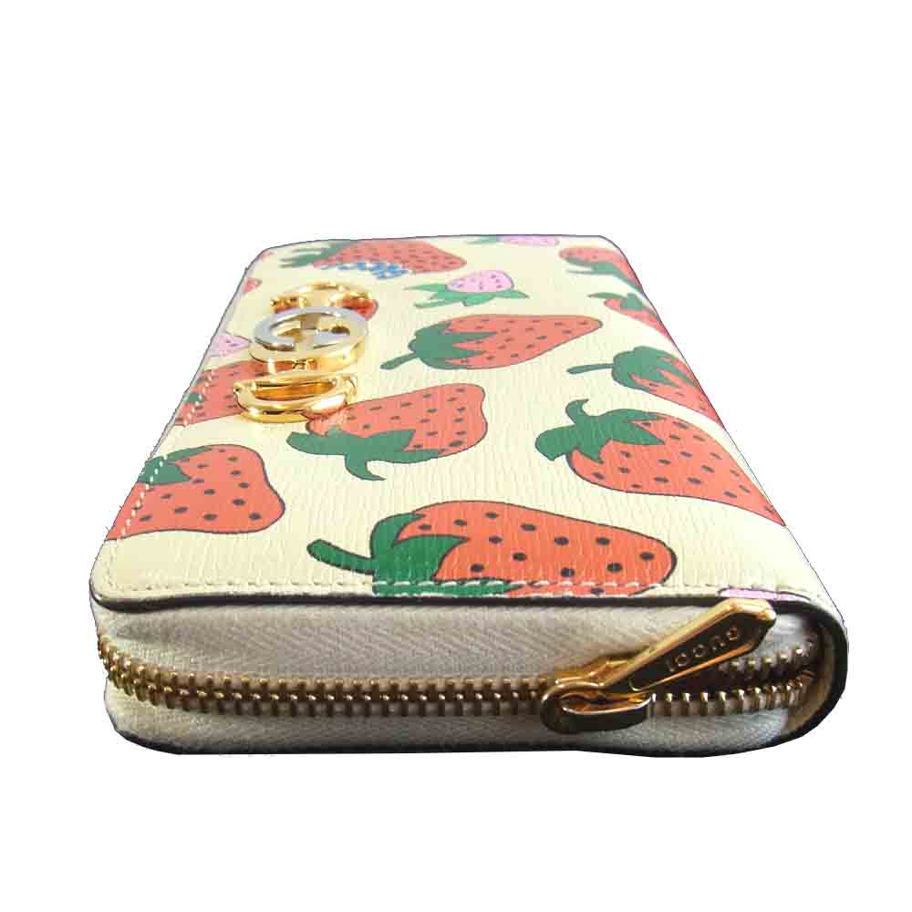 GUCCI グッチ 570661 ズゥミ ストロベリー イチゴ ラウンドファスナー ウォレット 長財布 オフホワイト系【中古】