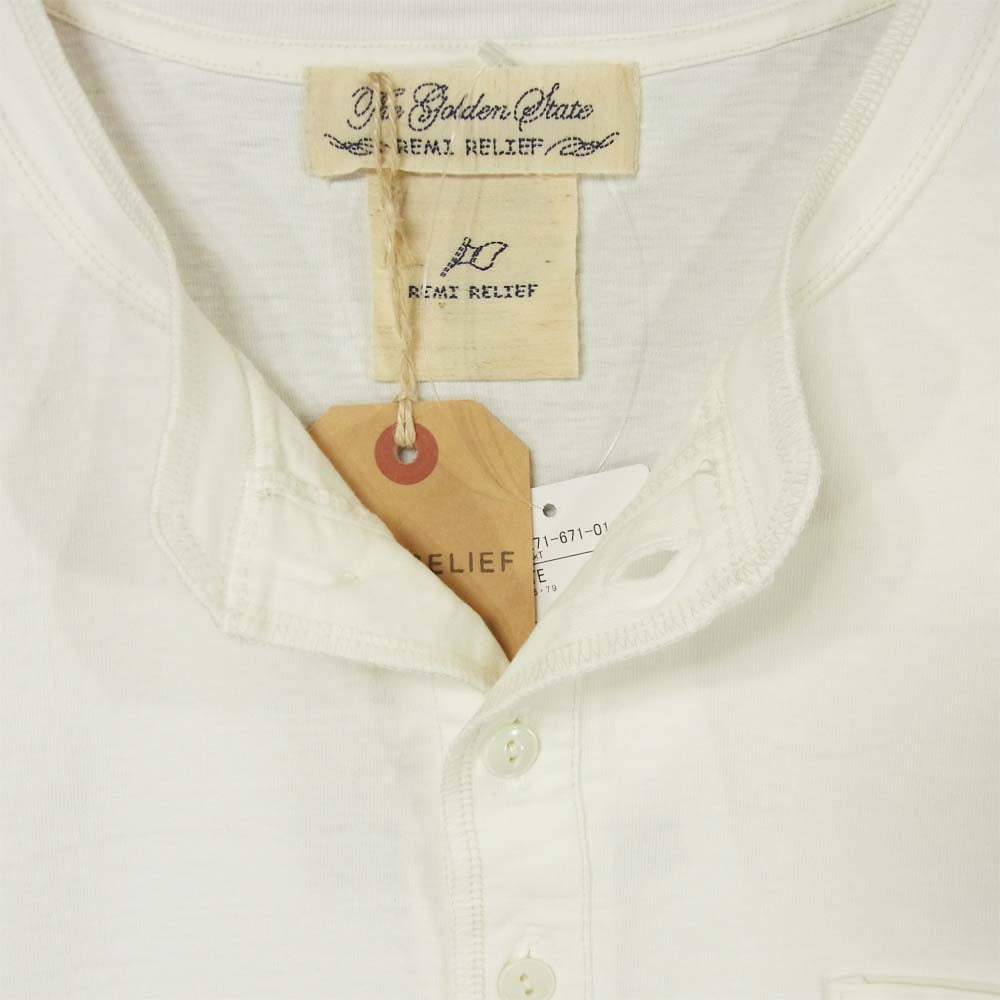 REMI RELIEF レミレリーフ BEAMS PLUS ビームス プラス ヘンリーネック カットソー Tシャツ ホワイト系 L【新古品】【未使用】【中古】