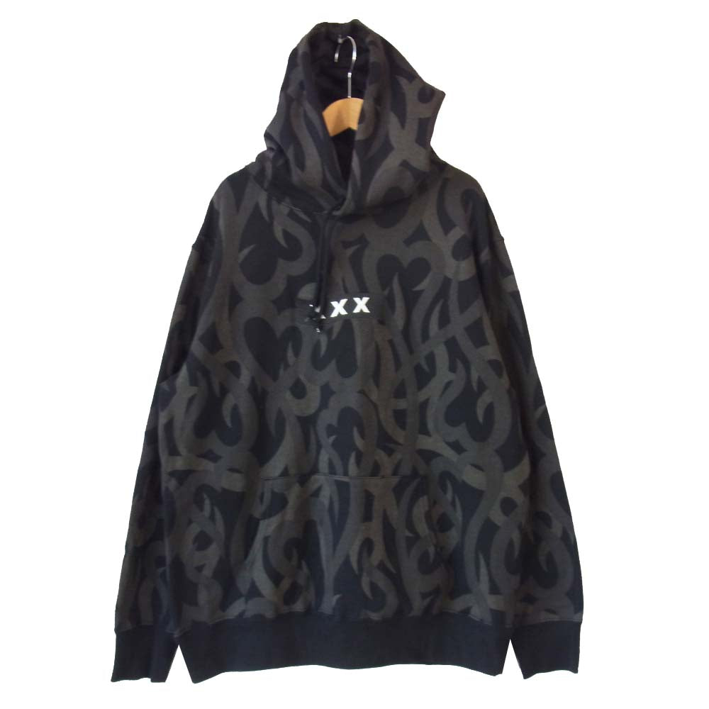 ゴッドセレクショントリプルエックス × NUMBER(N)INE ナンバーナイン トライバル ボックスロゴ プルオーバー パーカー ブラック系 5【美品】【中古】