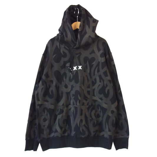 ゴッドセレクショントリプルエックス × NUMBER(N)INE ナンバーナイン トライバル ボックスロゴ プルオーバー パーカー ブラック系 5【美品】【中古】