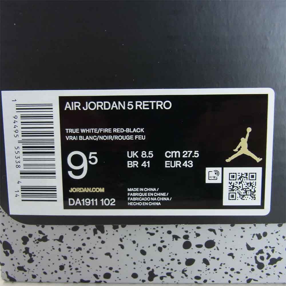 NIKE AIR JORDAN ナイキ ジョーダン da1911-102 5 RETRO AJ5 TRUE WHITE FIRE RED スニーカー【極上美品】【中古】
