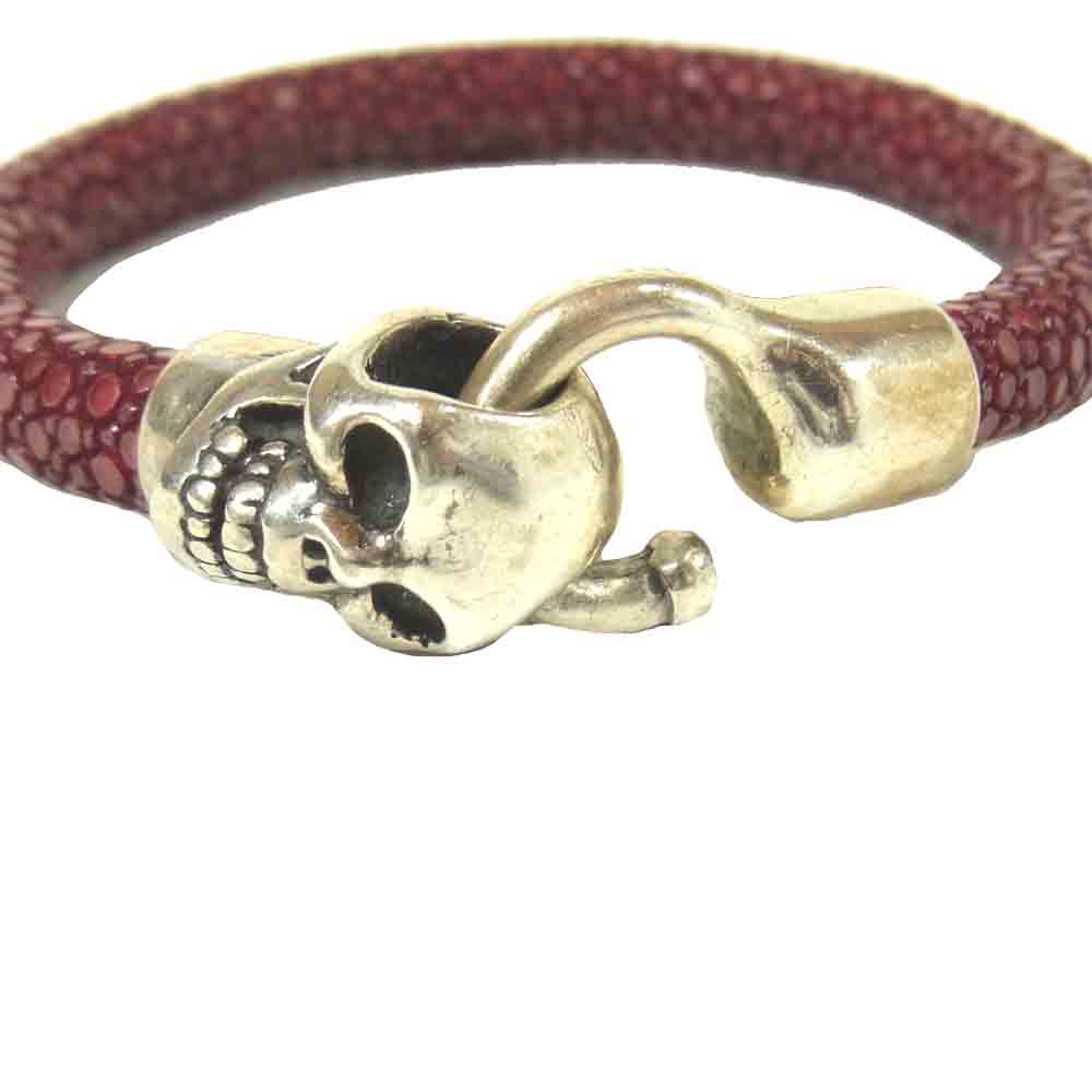 TRAVIS WALKER トラヴィスワーカー スカル スティングレイ ブレスレット シルバー925 レッド系【中古】