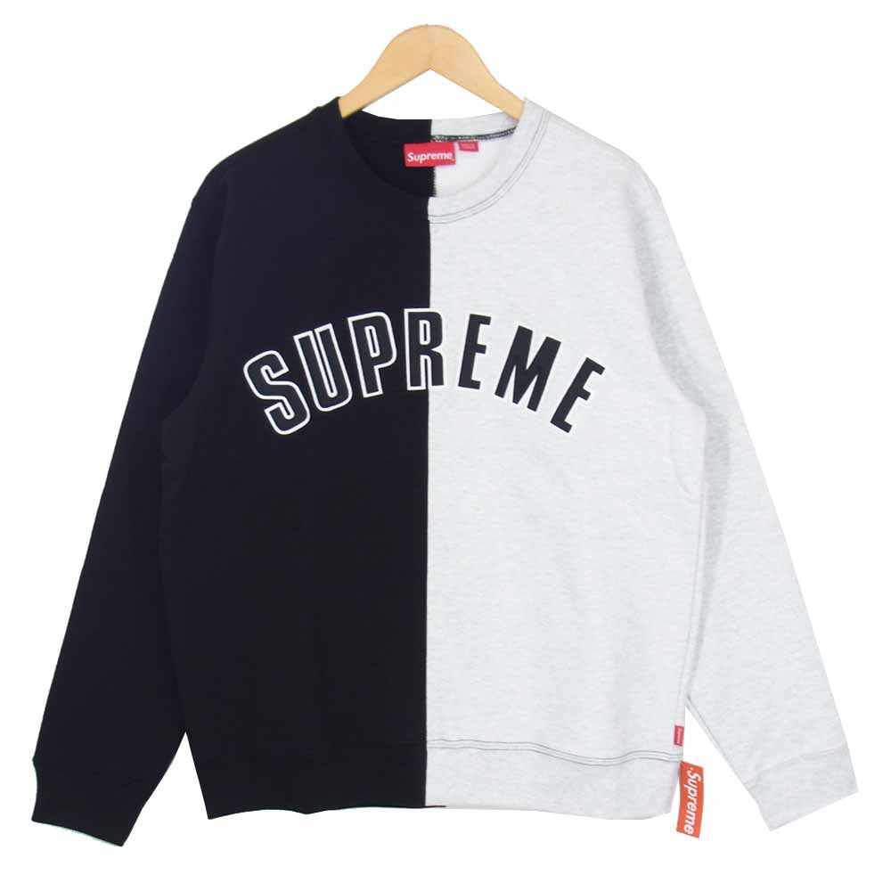 Supreme シュプリーム 18AW  01687500201 Split Crewneck Sweatshirt スプリット クルーネック スウェット シャツ トレーナー アーチロゴ バイカラー  ブラック系 グレー系 M【新古品】【未使用】【中古】