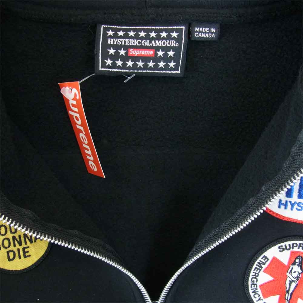 Supreme シュプリーム 17AW × HYSTERIC GLAMOUR Patches Zip Up Sweatshirt ヒステリックグラマー ジップパーカー ブラック系 ブラック系 M【新古品】【未使用】【中古】