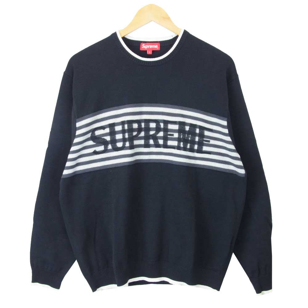 Supreme シュプリーム 20SS chest stripe sweater チェスト ストライプ ニット セーター ブラック系 L【中古】