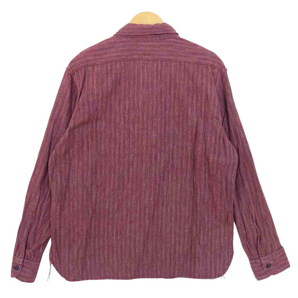 TENDERLOIN テンダーロイン T-STRIPE CHAMBRAY SHT STAND ストライプ シャンブレー スタンドカラー 長袖シャツ エンジ系 L【中古】