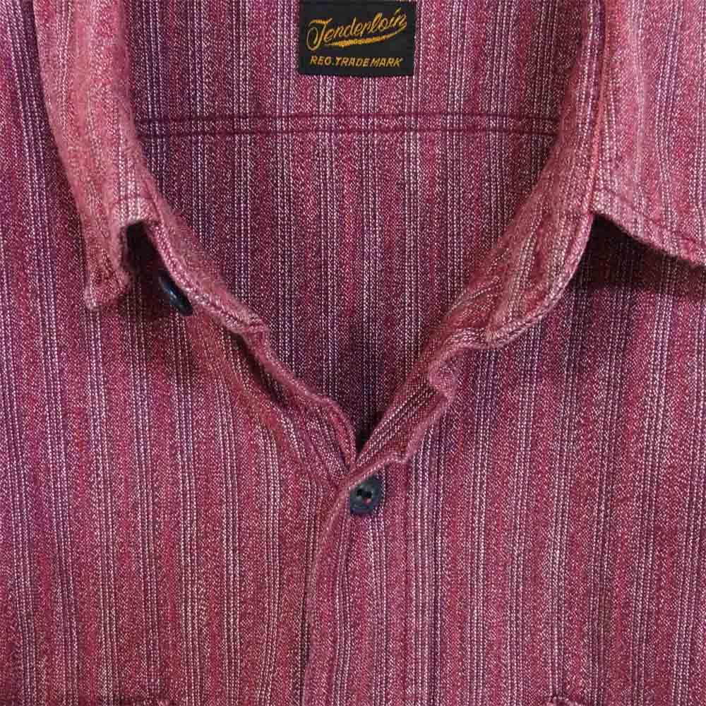 TENDERLOIN テンダーロイン T-STRIPE CHAMBRAY SHT STAND ストライプ シャンブレー スタンドカラー 長袖シャツ エンジ系 L【中古】
