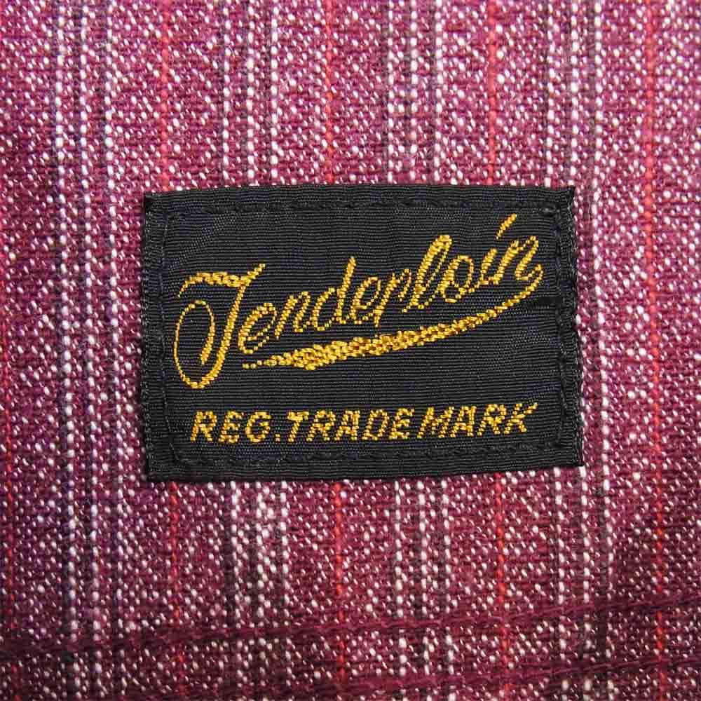 TENDERLOIN テンダーロイン T-STRIPE CHAMBRAY SHT STAND ストライプ シャンブレー スタンドカラー 長袖シャツ エンジ系 L【中古】