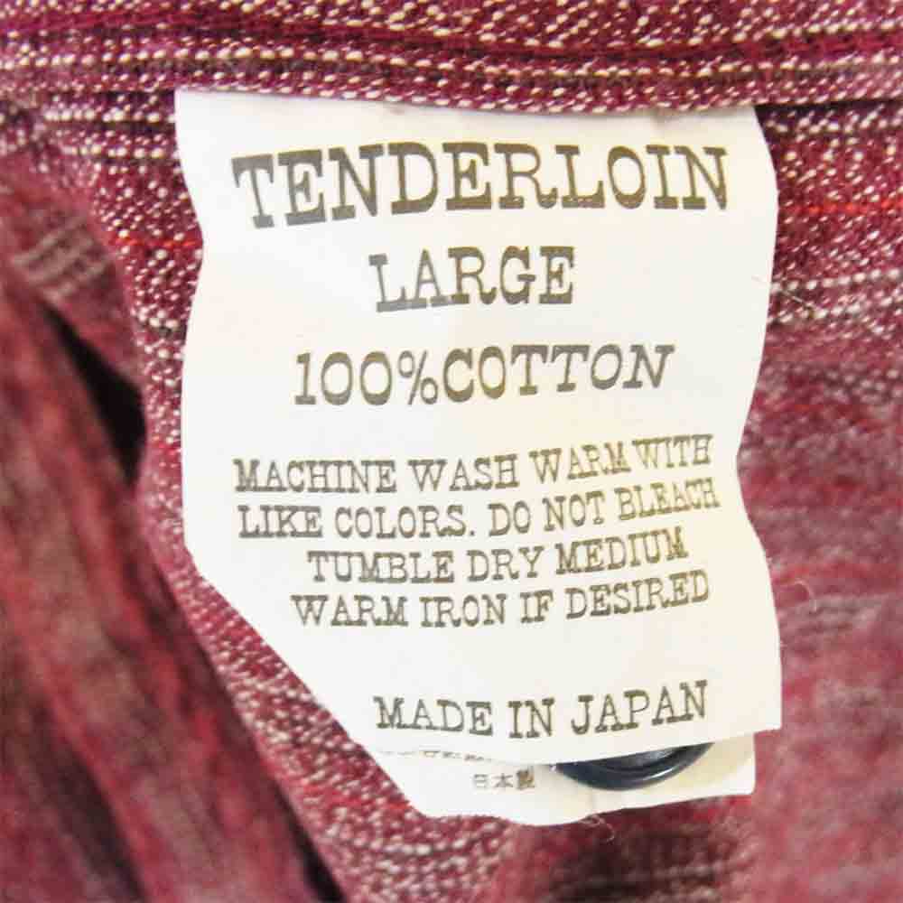 TENDERLOIN テンダーロイン T-STRIPE CHAMBRAY SHT STAND ストライプ シャンブレー スタンドカラー 長袖シャツ エンジ系 L【中古】
