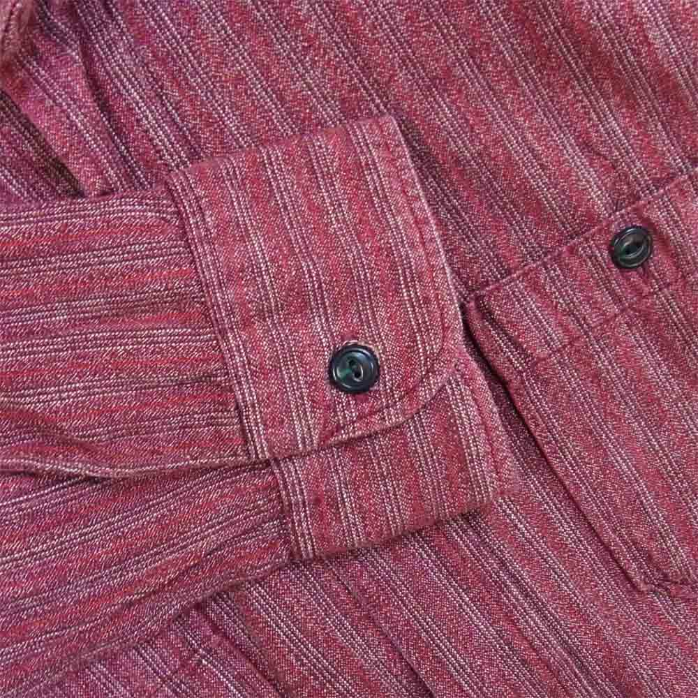 TENDERLOIN テンダーロイン T-STRIPE CHAMBRAY SHT STAND ストライプ シャンブレー スタンドカラー 長袖シャツ エンジ系 L【中古】