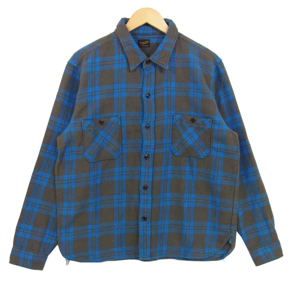 TENDERLOIN テンダーロイン T-WOOL SHT P ブロックチェック ウール 長袖シャツ ブルー×グレー系 L【中古】