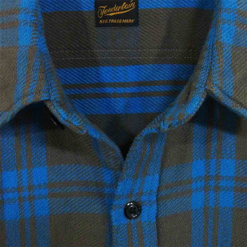 TENDERLOIN テンダーロイン T-WOOL SHT P ブロックチェック ウール 長袖シャツ ブルー×グレー系 L【中古】