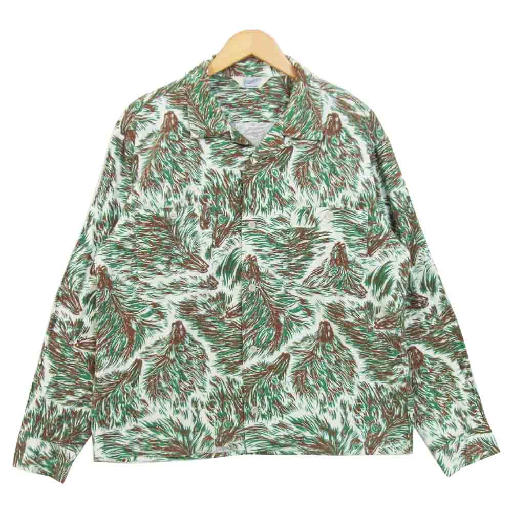 TENDERLOIN テンダーロイン T- PRINT FLANNEL SHT WOLF フランネル ウルフ 長袖シャツ ホワイト×グリーン系 L【中古】