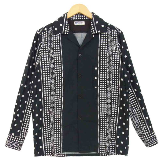 WHITE LINE ホワイトライン デザイン 開襟 オープンカラー 長袖 シャツ ブラック×ホワイト系 表記無し【中古】