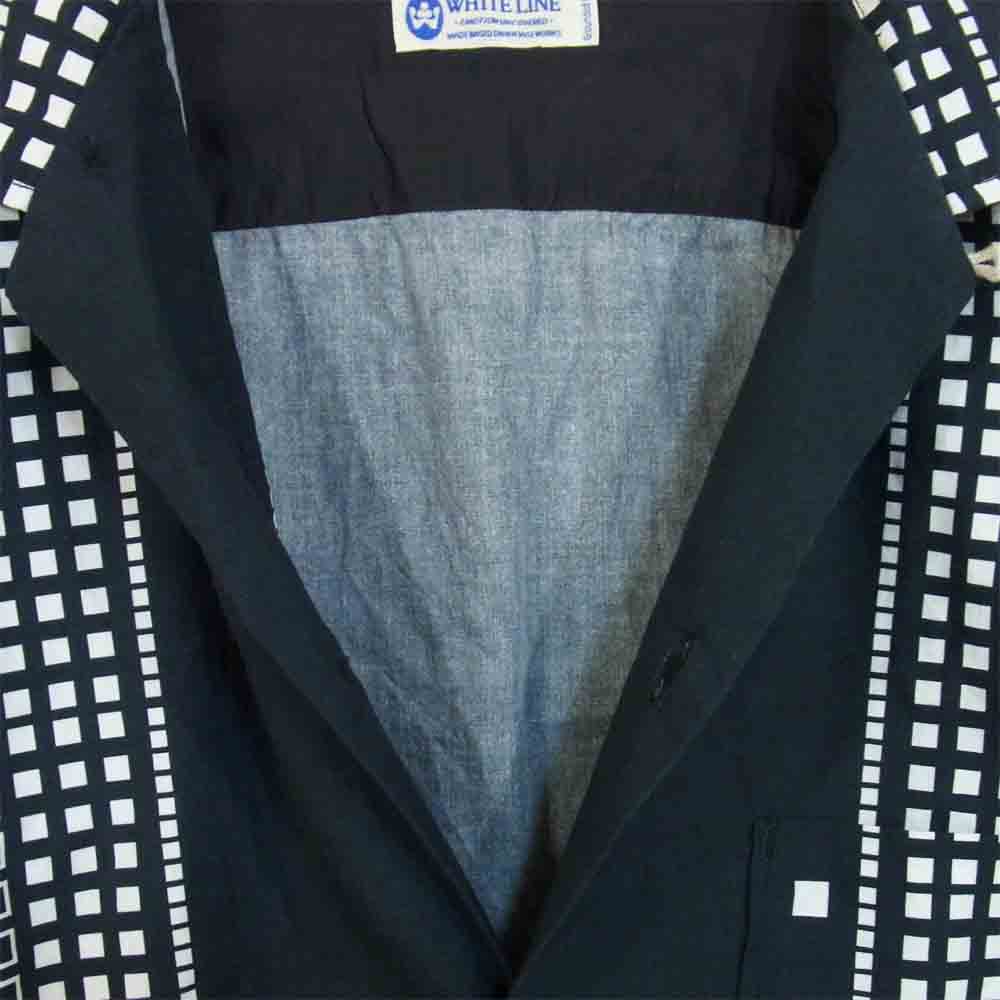 WHITE LINE ホワイトライン デザイン 開襟 オープンカラー 長袖 シャツ ブラック×ホワイト系 表記無し【中古】