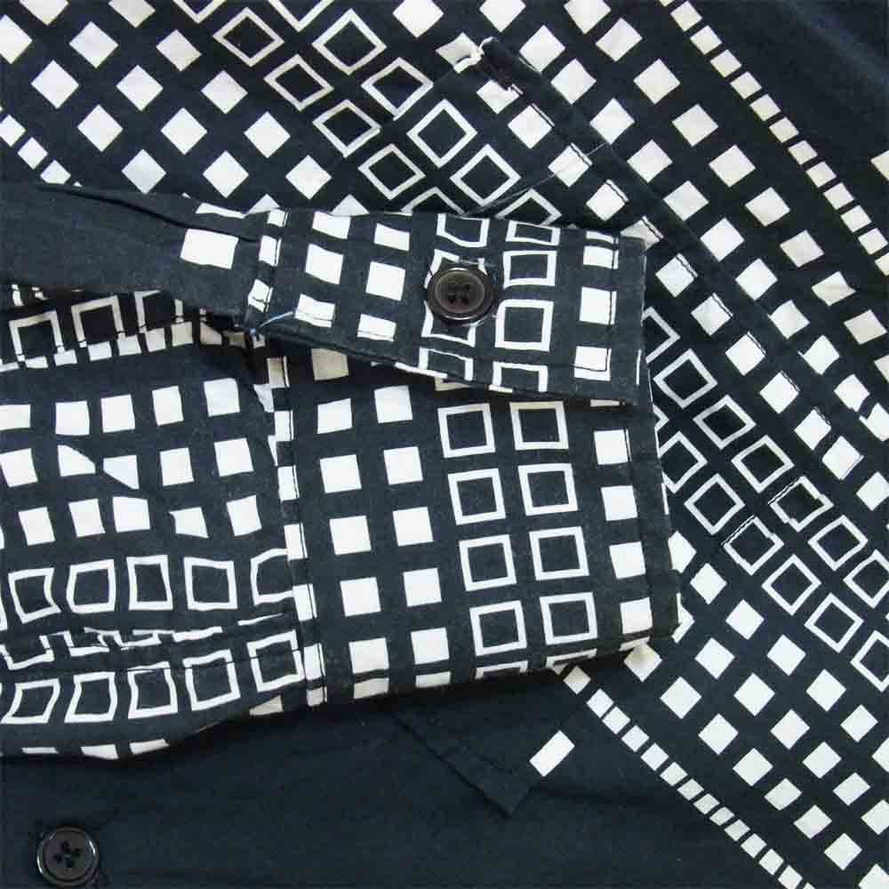 WHITE LINE ホワイトライン デザイン 開襟 オープンカラー 長袖 シャツ ブラック×ホワイト系 表記無し【中古】