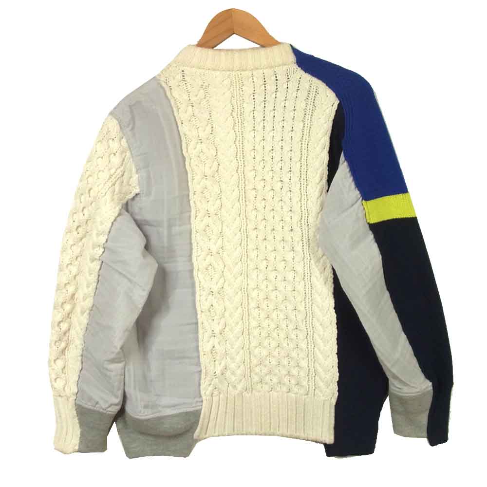 Sacai サカイ 19-01925M ニット 切替 ライダース ジャケット 日本製 オフホワイト系 グレー系 ブラック系 2【中古】