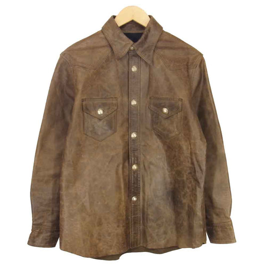 REDMOON レッドムーン Number One Leather コンチョ レザー シャツ ブラウン系 38【中古】