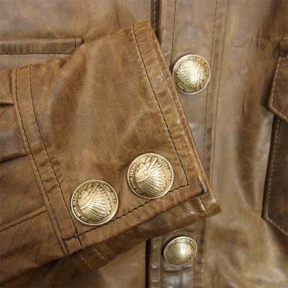 REDMOON レッドムーン Number One Leather コンチョ レザー シャツ ブラウン系 38【中古】