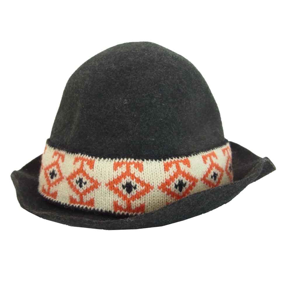 Yohji Yamamoto ヨウジヤマモト プールオム POUR HOMME 丸ロゴ 80s 初期タグ ウール 柄リボン ハット ダークグレー系【中古】