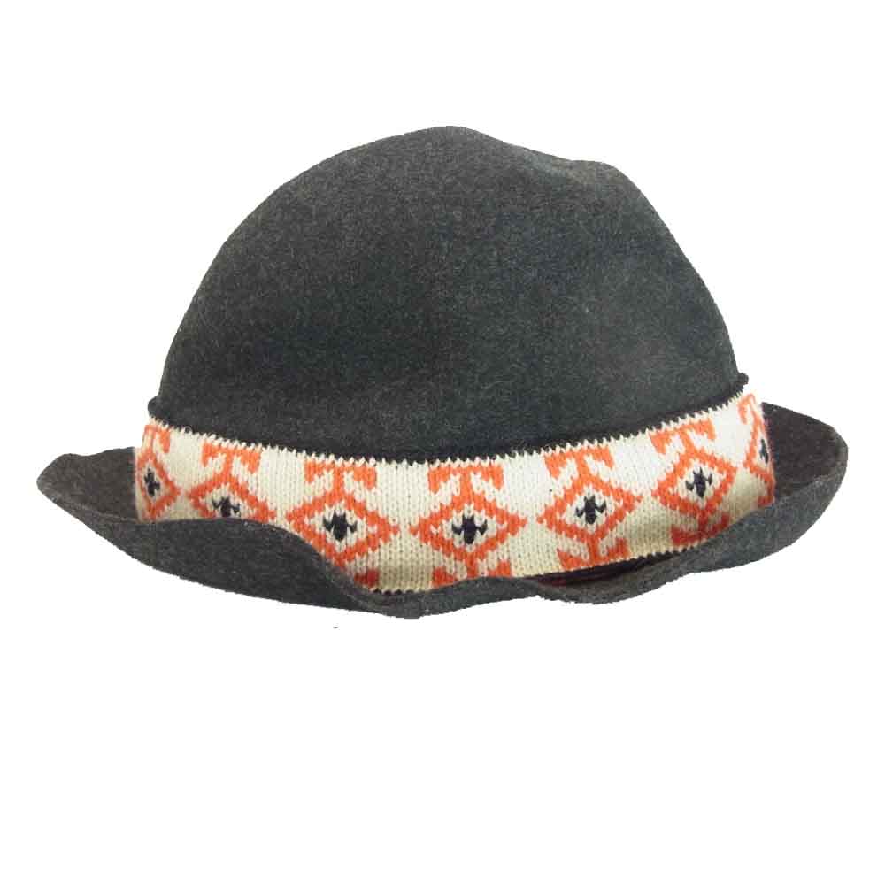 Yohji Yamamoto ヨウジヤマモト プールオム POUR HOMME 丸ロゴ 80s 初期タグ ウール 柄リボン ハット ダークグレー系【中古】