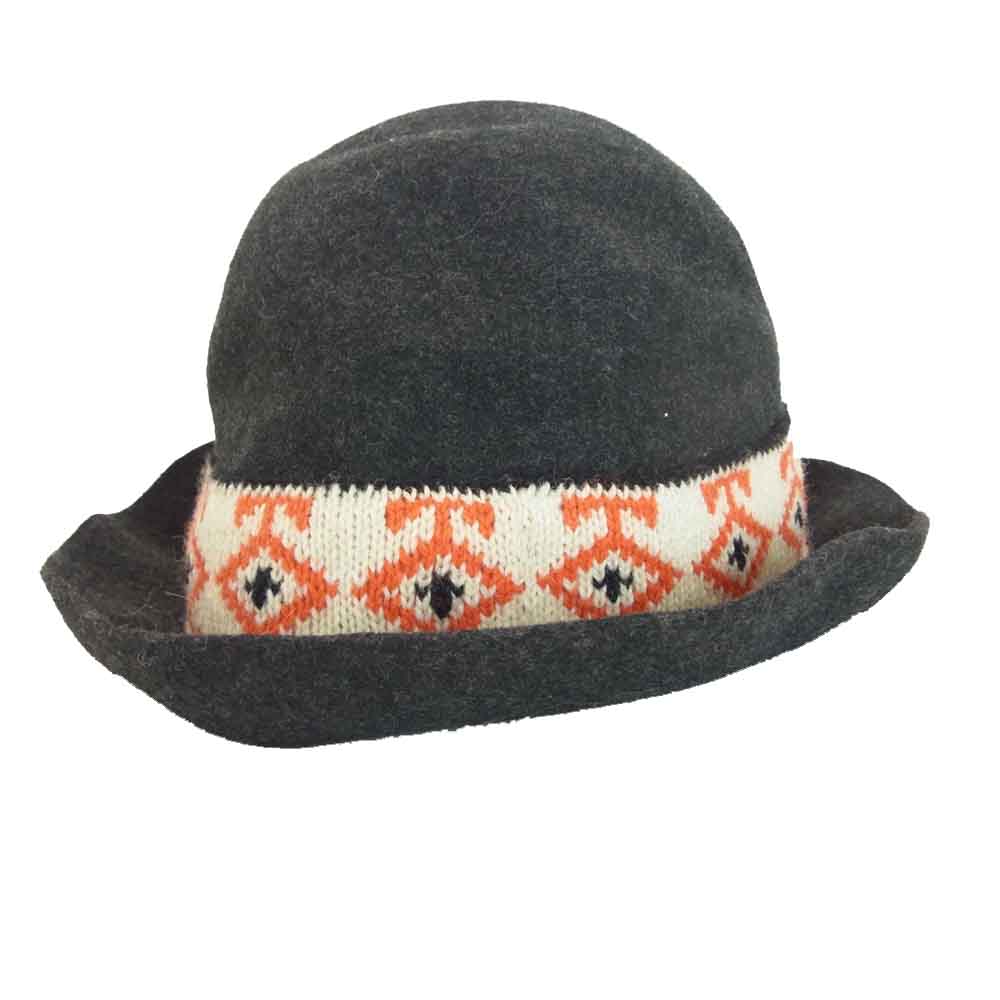 Yohji Yamamoto ヨウジヤマモト プールオム POUR HOMME 丸ロゴ 80s 初期タグ ウール 柄リボン ハット ダークグレー系【中古】