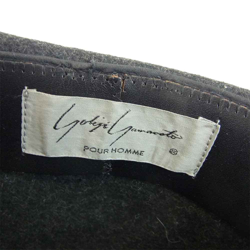 Yohji Yamamoto ヨウジヤマモト プールオム POUR HOMME 丸ロゴ 80s 初期タグ ウール 柄リボン ハット ダークグレー系【中古】