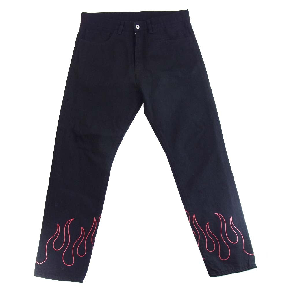 A BATHING APE アベイシングエイプ BAPE FLAME DENIM PANTS フレイム デニム パンツ ブラック系 L【中古】
