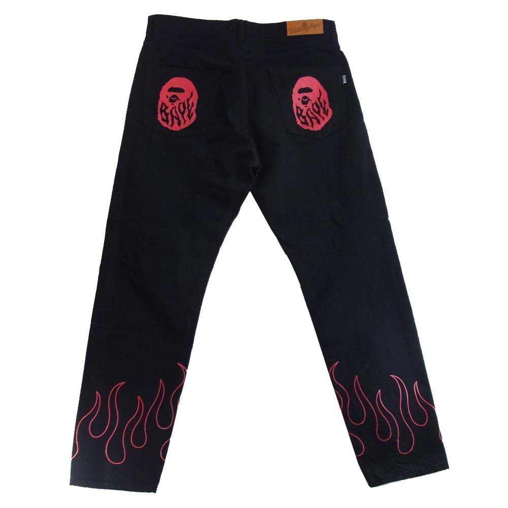A BATHING APE アベイシングエイプ BAPE FLAME DENIM PANTS フレイム デニム パンツ ブラック系 L【中古】