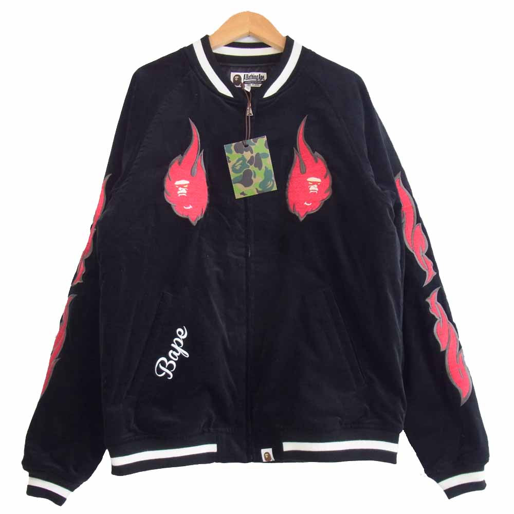 A BATHING APE アベイシングエイプ 19ＡＷ VELOUR SOUVENIR JACKET ベロア スーベニア ジャケット スカジャン ブラック系 M【新古品】【未使用】【中古】