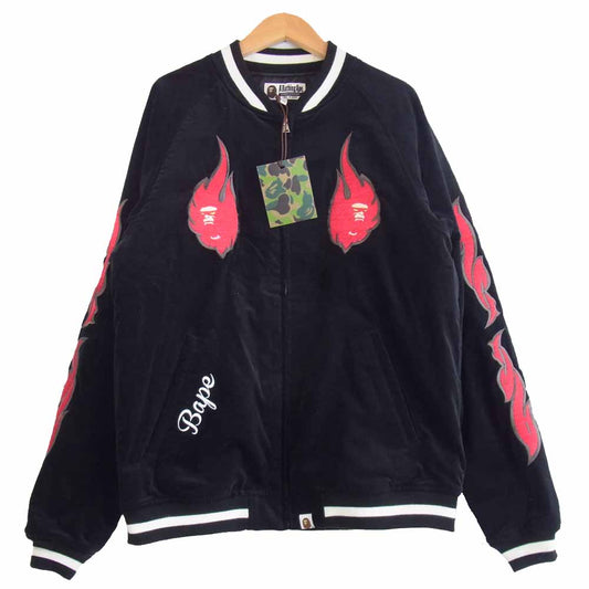 A BATHING APE アベイシングエイプ 19ＡＷ VELOUR SOUVENIR JACKET ベロア スーベニア ジャケット スカジャン ブラック系 M【新古品】【未使用】【中古】