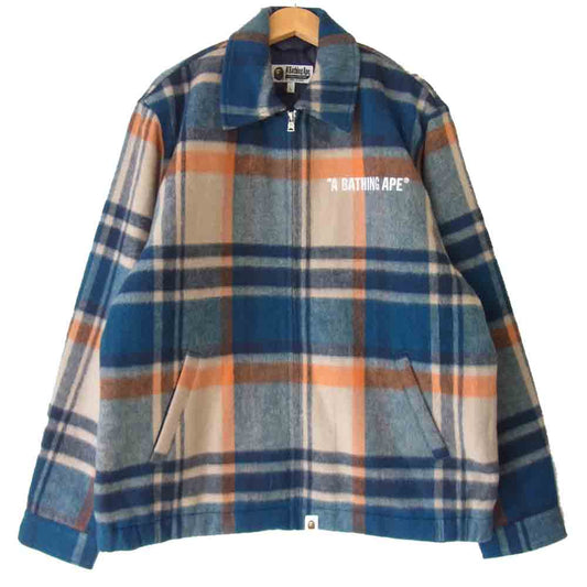 A BATHING APE アベイシングエイプ BAPE CHECK ZIP BLOUSON JACKET チェック ジップ ブルゾン ジャケット ブルー系 L【新古品】【未使用】【中古】
