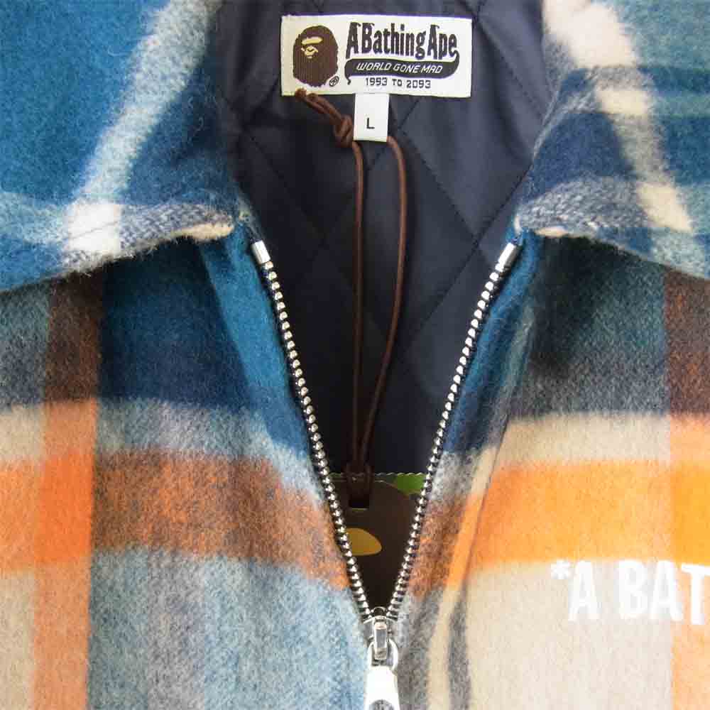 A BATHING APE アベイシングエイプ BAPE CHECK ZIP BLOUSON JACKET チェック ジップ ブルゾン ジャケット ブルー系 L【新古品】【未使用】【中古】