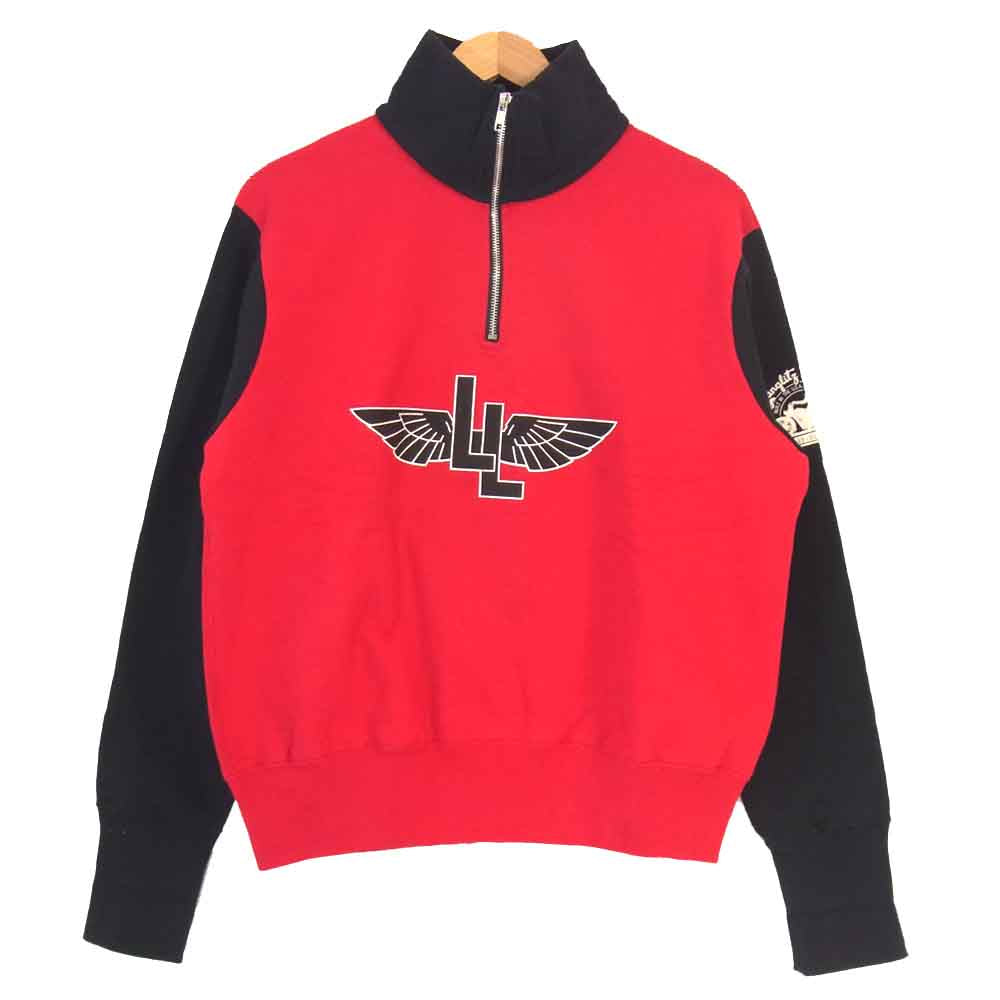 LANGLITZ LEATHERS ラングリッツレザーズ ハーフジップ スウェット 赤×黒【美品】【中古】
