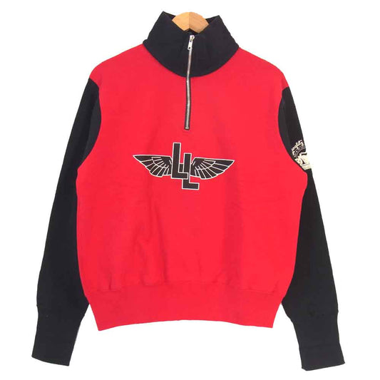 LANGLITZ LEATHERS ラングリッツレザーズ ハーフジップ スウェット 赤×黒【美品】【中古】